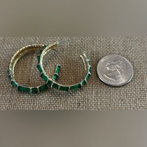 Emerald Color Baguette Cut Style Hoop Earrings